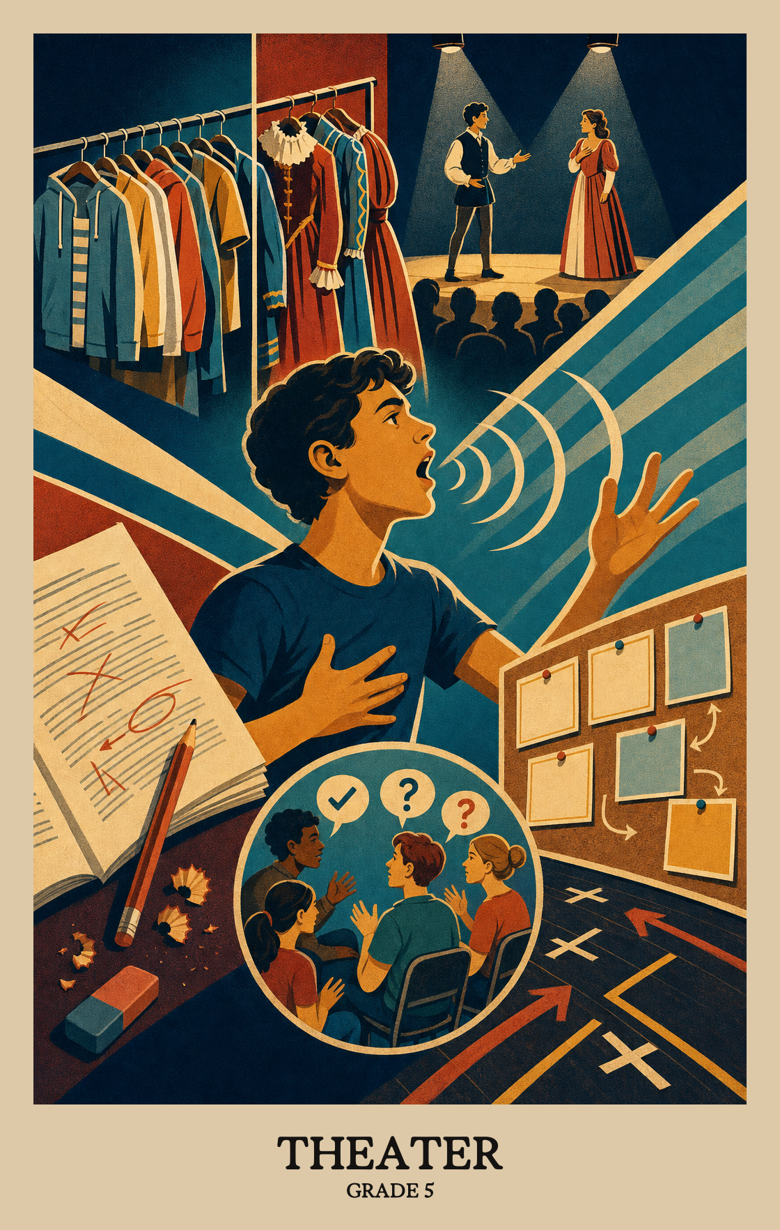 Illustration of what students learn in Grade 5 Arts: Theater